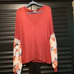 Knit Floral Bell Sleeve Top